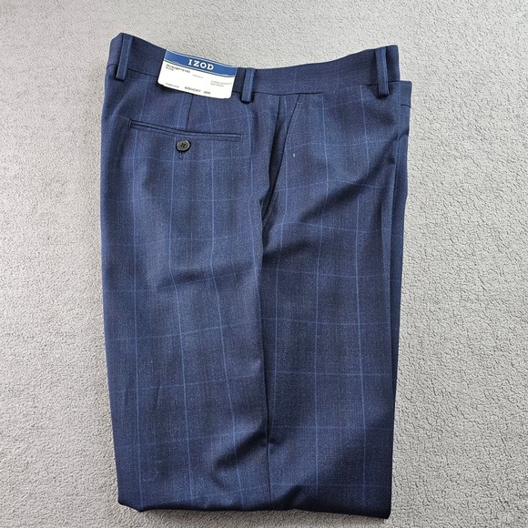 IZOD 2-Piece Suit Jacket & Pants Mens 42 S/ 36W Dark Blue Check Single Breasted - Picture 13 of 16